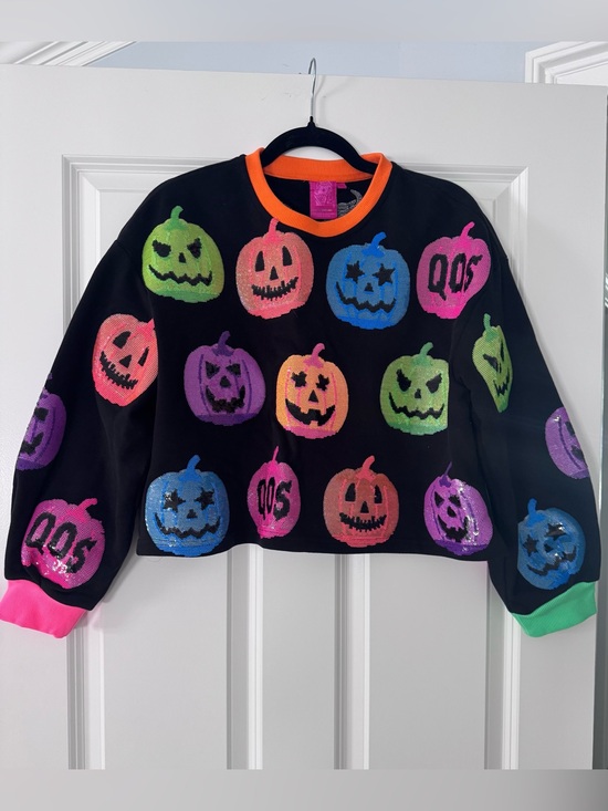 QUEEN OF SPARKLES Tops - Queen Of Sparkles Halloween Jack-O-Lantern Crewneck Sweatshirt SZ XS Black